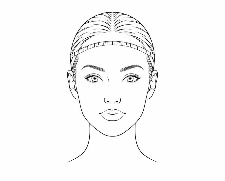 Ear to ear across forehead