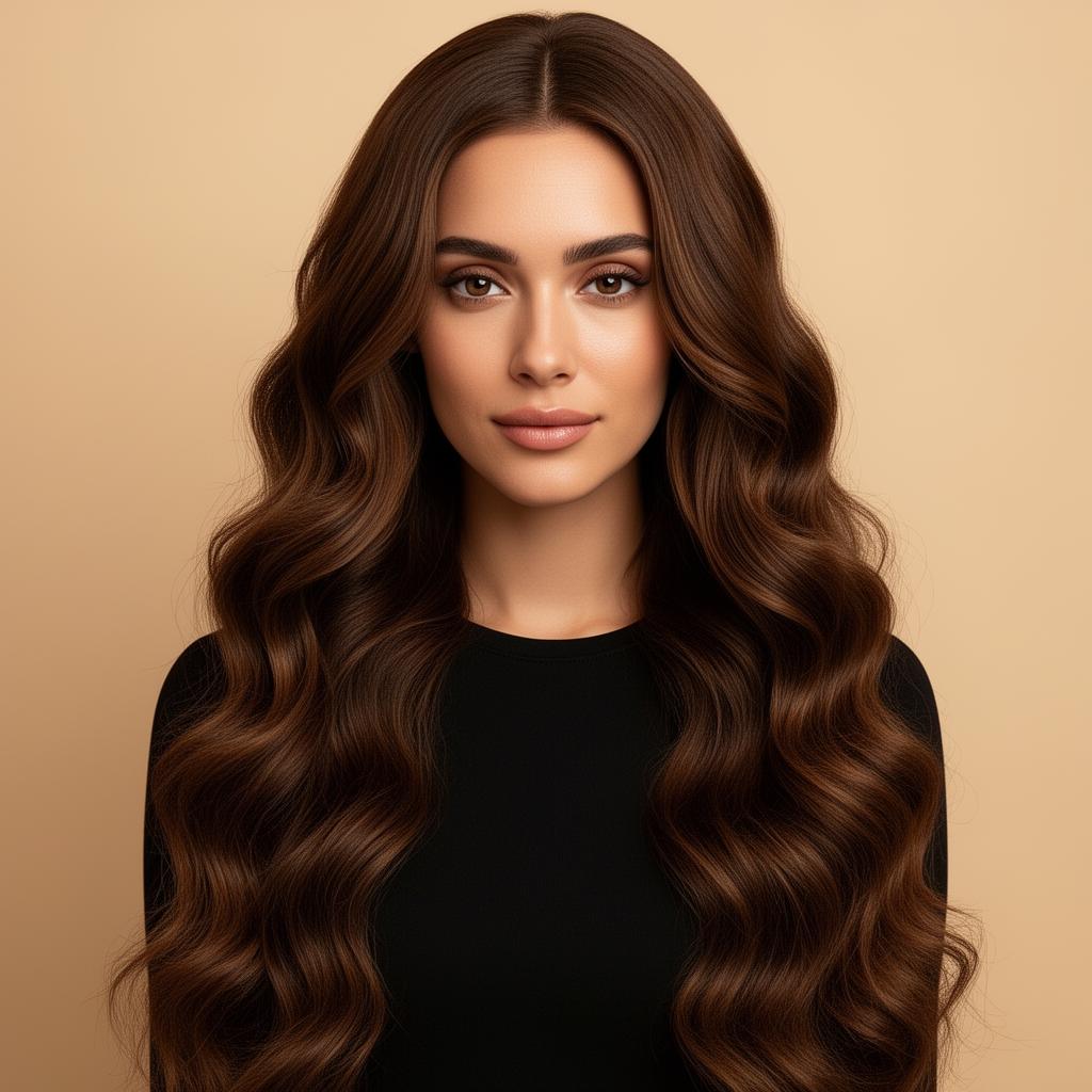 #75 · Becca — Brown Wavy Skin Top — 25"+ — Brown Wavy wig